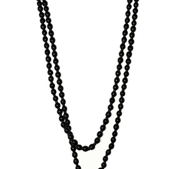 Victorian Smooth Jet Bead Flapper Necklace Muff Chain